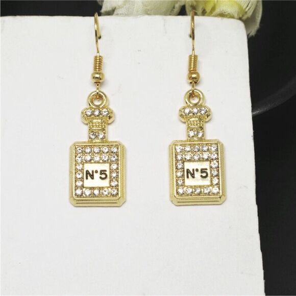 New Gold Perfume Bottle Crystal Earrings - Picture 6 of 8